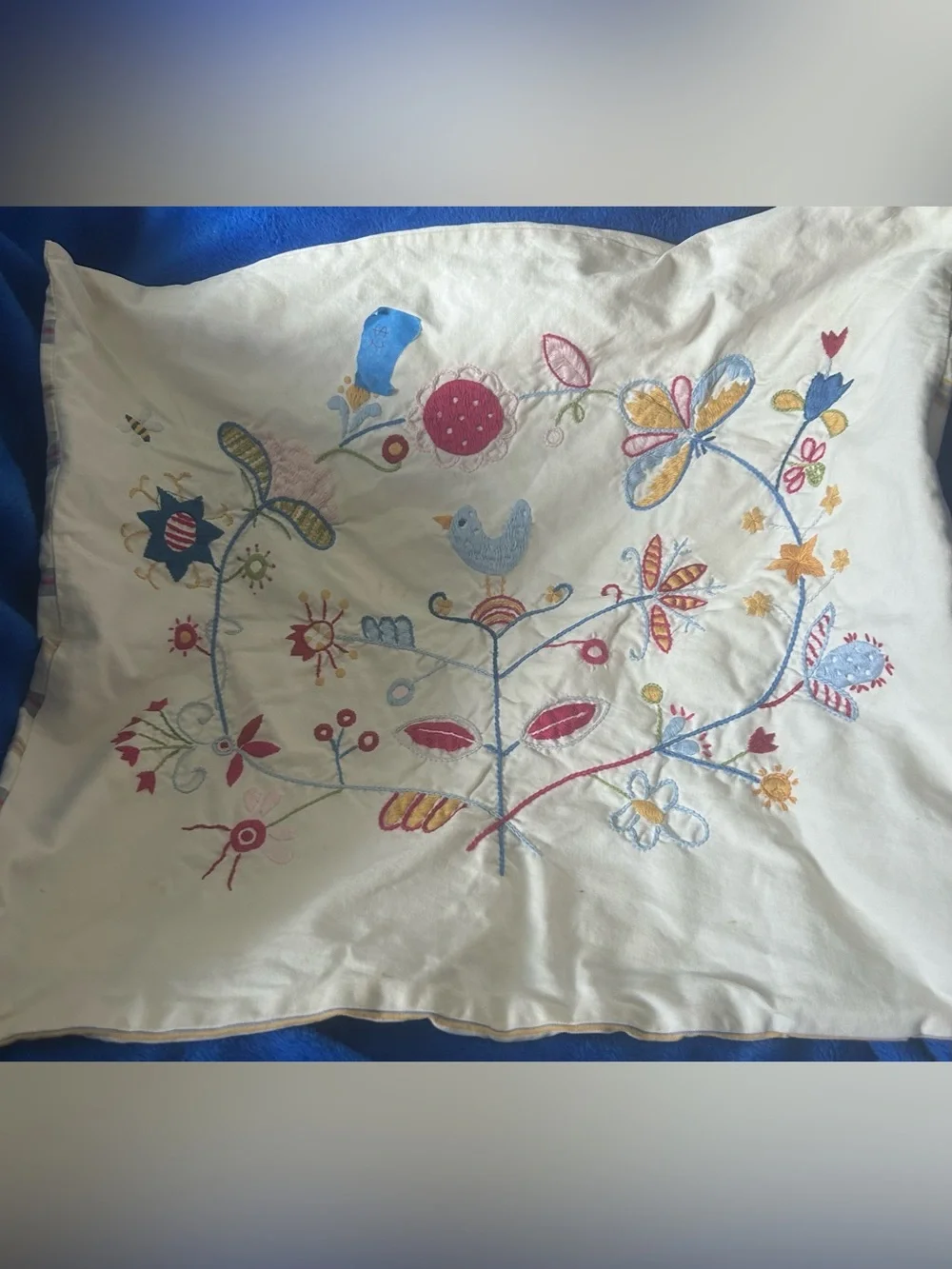 IKEA Alfhild Fagel embroidered folk art bird floral pillow cover!